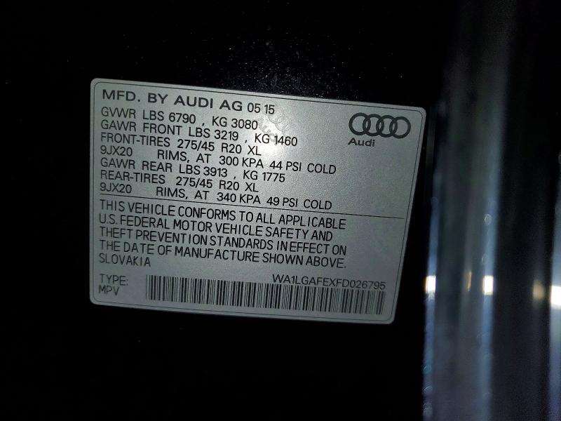 Продажа на аукционе авто 2015 Audi Q7, vin: WA1LGAFEXFD026795, номер лота: 54875276