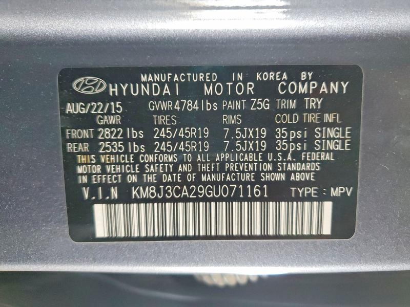 Auction sale of the 2016 Hyundai Tucson, vin: KM8J3CA29GU071161, lot number: 52465166