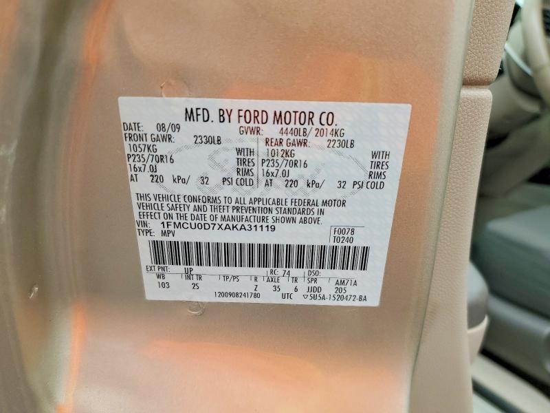 54518486 :رقم المزاد ، 1FMCU0D7XAKA31119 vin ، 2010 Ford Escape مزاد بيع
