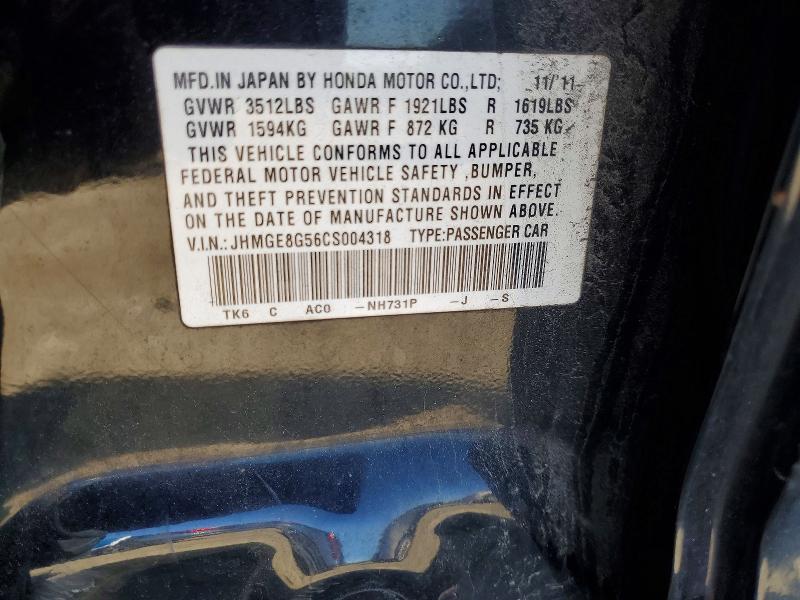 53334576 :رقم المزاد ، JHMGE8G56CS004318 vin ، 2012 Honda Fit مزاد بيع