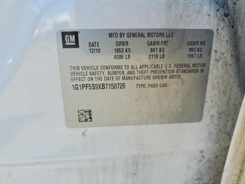 2011 Chevrolet Cruze მანქანა იყიდება აუქციონზე, vin: 1G1PF5S9XB7158726, აუქციონის ნომერი: 51652766