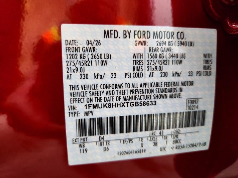 Aukcja sprzedaży 2026 Ford Explorer, vin: 1FMUK8HHXTGB58633, numer aukcji: 55000836