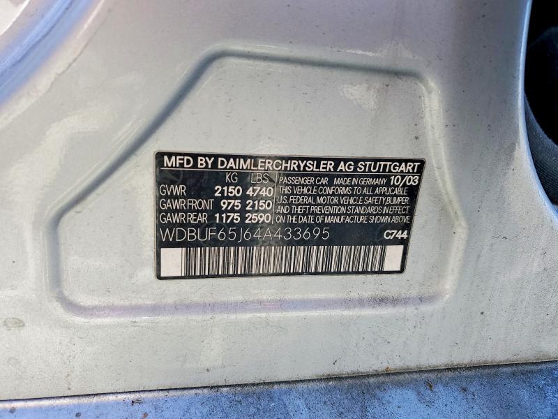 Aukcja sprzedaży 2004 Mercedes-benz E, vin: WDBUF65J64A433695, numer aukcji: 54014786