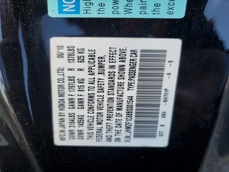 52339956 :رقم المزاد ، JHMZF1C68BS001544 vin ، 2011 Honda Cr-z مزاد بيع