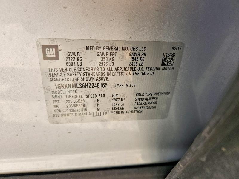 Aukcja sprzedaży 2017 Gmc Acadia, vin: 1GKKNMLS6HZ248165, numer aukcji: 53211246