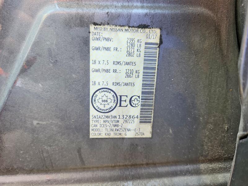2017 Nissan Murano მანქანა იყიდება აუქციონზე, vin: 5N1AZ2MH3HN132864, აუქციონის ნომერი: 54604156