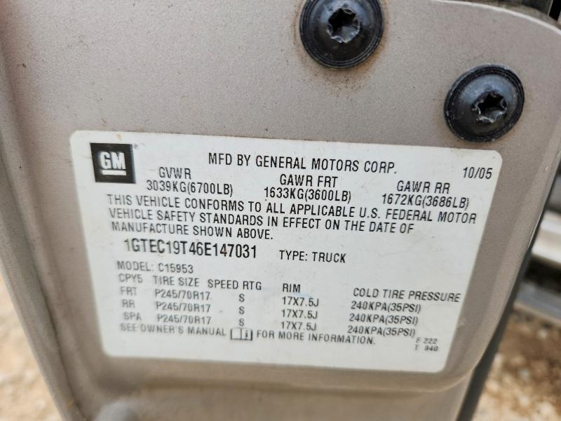 52243006 :رقم المزاد ، 1GTEC19T46E147031 vin ، 2006 Gmc New Sierra مزاد بيع