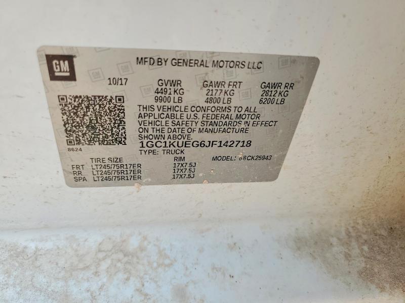55154956 :رقم المزاد ، 1GC1KUEG6JF142718 vin ، 2018 Chevrolet Silverado مزاد بيع