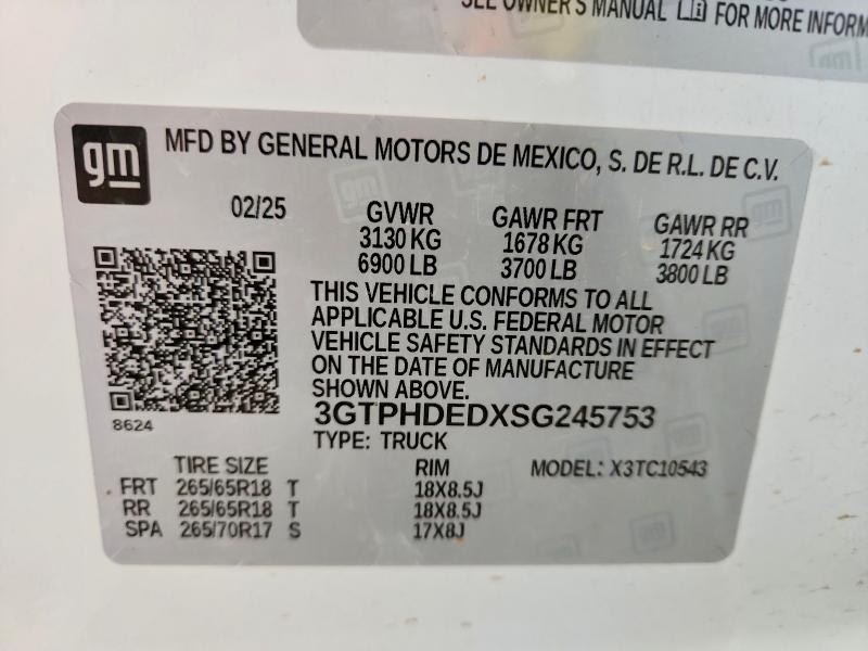 Aukcja sprzedaży 2025 Gmc Sierra, vin: 3GTPHDEDXSG245753, numer aukcji: 52864006