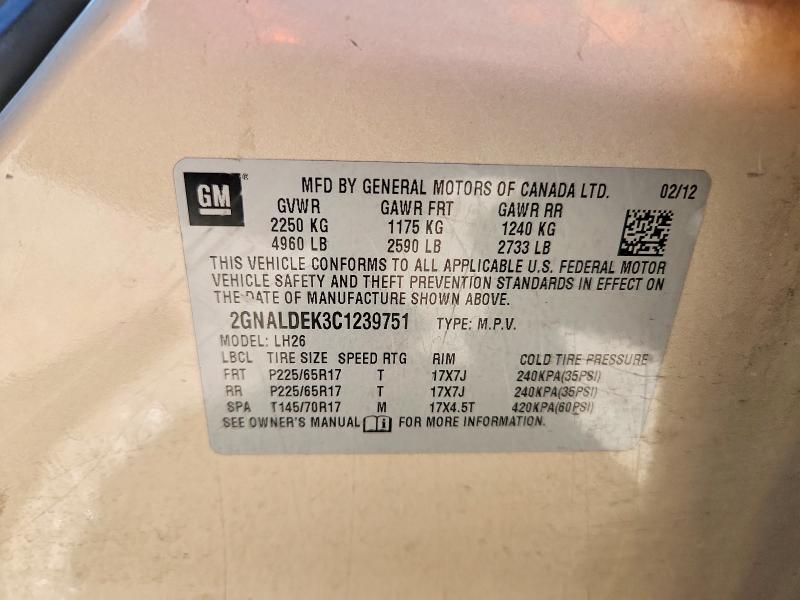 Aukcja sprzedaży 2012 Chevrolet Equinox, vin: 2GNALDEK3C1239751, numer aukcji: 53924256