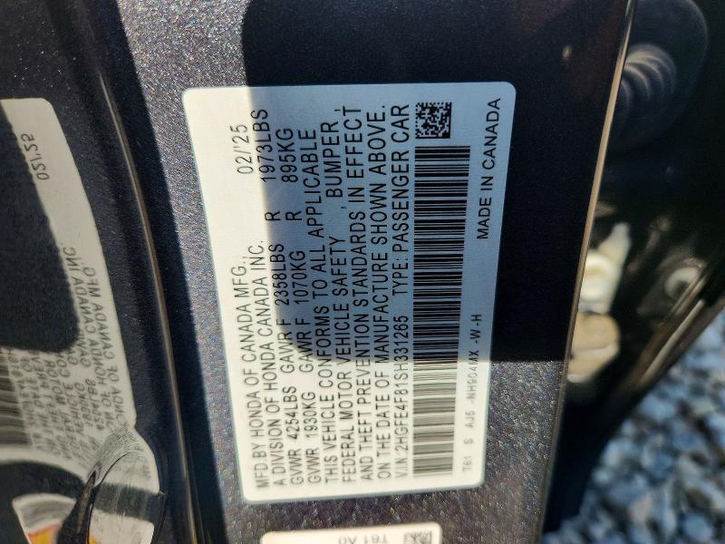 Продажа на аукционе авто 2025 Honda Civic, vin: 2HGFE4F81SH331265, номер лота: 52369926
