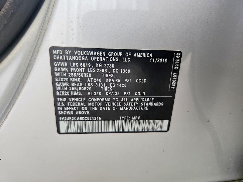Продаж на аукціоні авто 2019 Volkswagen Atlas, vin: 1V2UR2CA6KC521215, номер лоту: 54942096