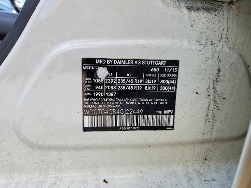50725486 :رقم المزاد ، WDCTG4GB4GJ224491 vin ، 2016 Mercedes-benz Gla مزاد بيع