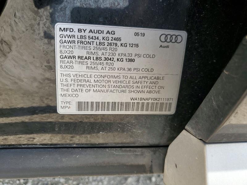 Aukcja sprzedaży 2019 Audi Q5, vin: WA1BNAFY0K2111971, numer aukcji: 52268206