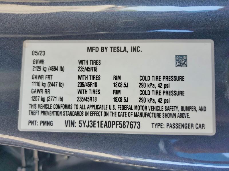 Aukcja sprzedaży 2023 Tesla Model 3, vin: 5YJ3E1EA0PF587673, numer aukcji: 54202096