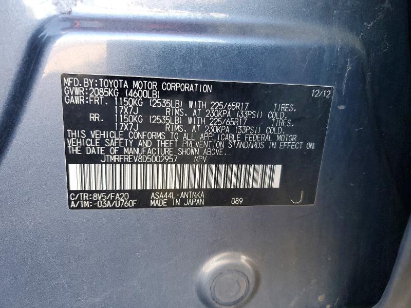 Aukcja sprzedaży 2013 Toyota Rav4, vin: JTMRFREV8D5002957, numer aukcji: 54202816