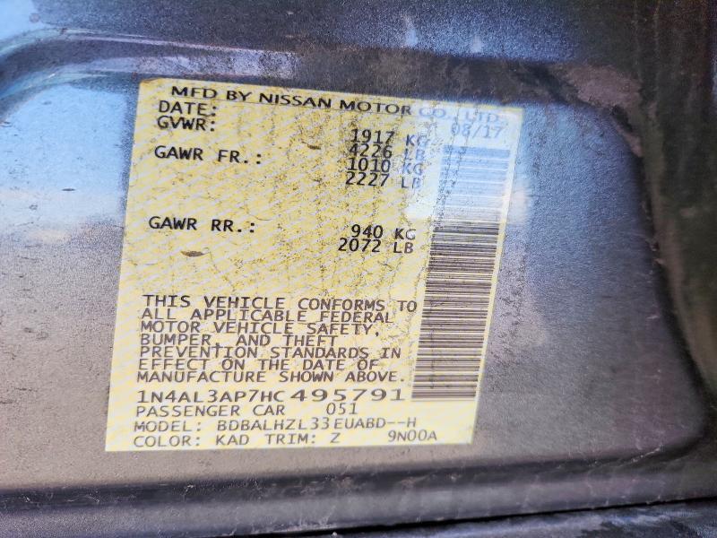 Продажа на аукционе авто 2017 Nissan Altima, vin: 1N4AL3AP7HC495791, номер лота: 53270766