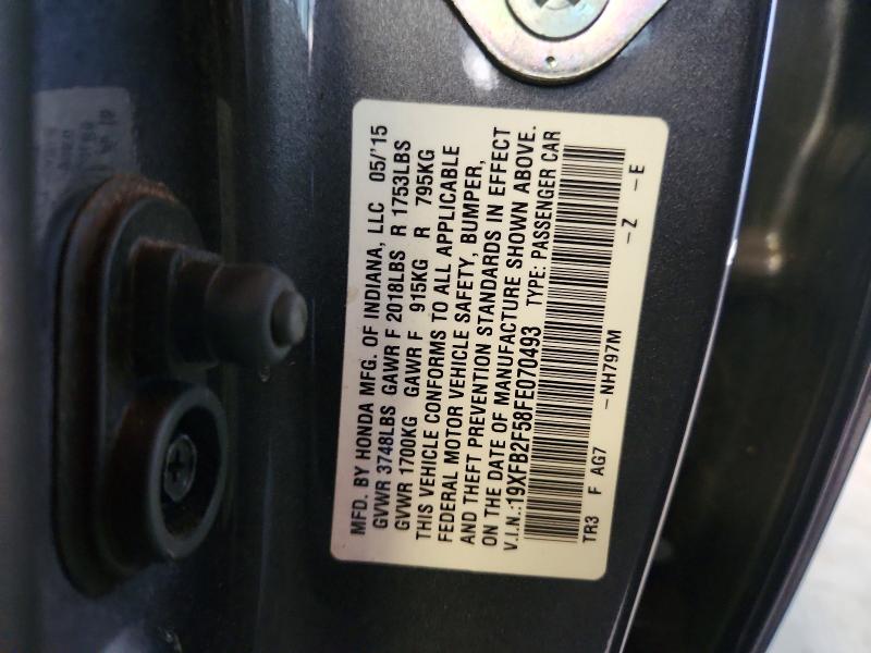 Продаж на аукціоні авто 2015 Honda Civic, vin: 19XFB2F58FE070493, номер лоту: 53353016