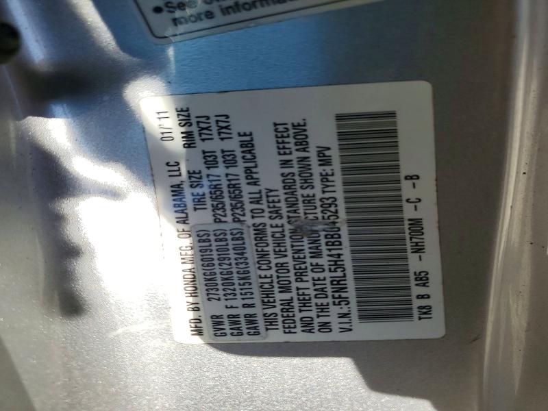 54136066 :رقم المزاد ، 5FNRL5H41BB045293 vin ، 2011 Honda Odyssey مزاد بيع