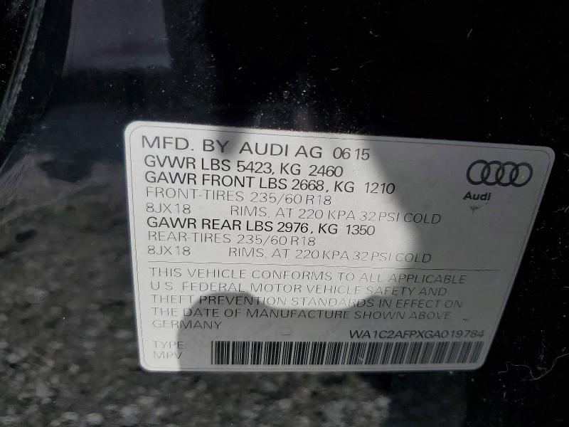 2016 Audi Q5 მანქანა იყიდება აუქციონზე, vin: WA1C2AFPXGA019784, აუქციონის ნომერი: 55323176