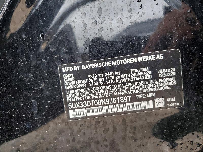 54590136 :رقم المزاد ، 5UX33DT08N9J61897 vin ، 2022 Bmw X4 مزاد بيع