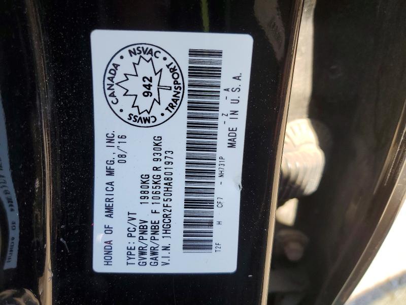 Продаж на аукціоні авто 2017 Honda Accord, vin: 1HGCR2F50HA801973, номер лоту: 53761386
