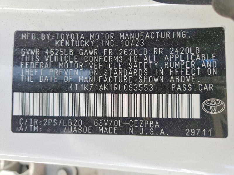 Продаж на аукціоні авто 2024 Toyota Camry, vin: 4T1KZ1AK1RU093553, номер лоту: 54893466