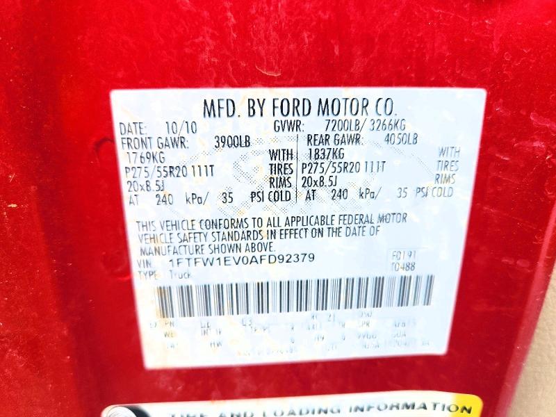 2010 Ford F150 მანქანა იყიდება აუქციონზე, vin: 1FTFW1EV0AFD92379, აუქციონის ნომერი: 55565826