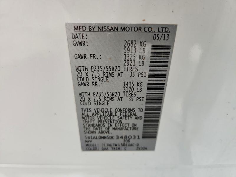 2013 Infiniti Jx35 მანქანა იყიდება აუქციონზე, vin: 5N1AL0MM5DC348031, აუქციონის ნომერი: 52663406