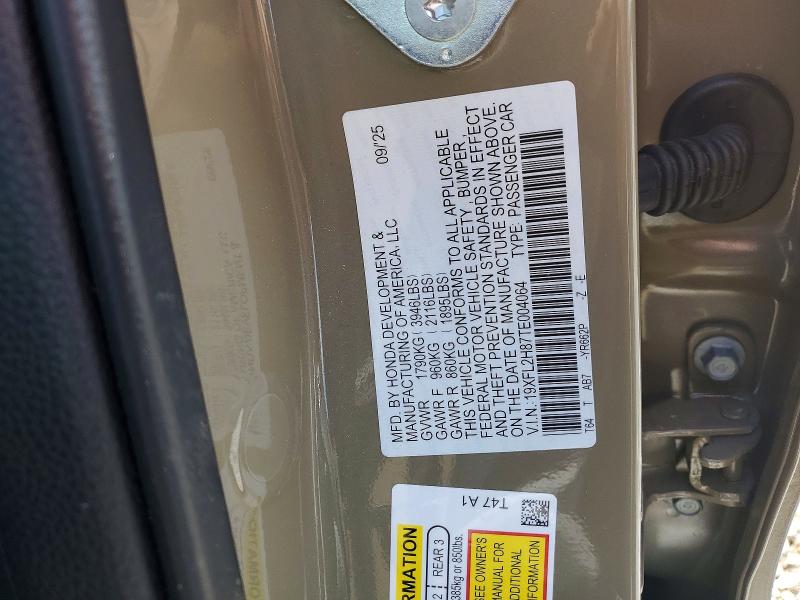 52661276 :رقم المزاد ، 19XFL2H87TE004064 vin ، 2026 Honda Civic مزاد بيع