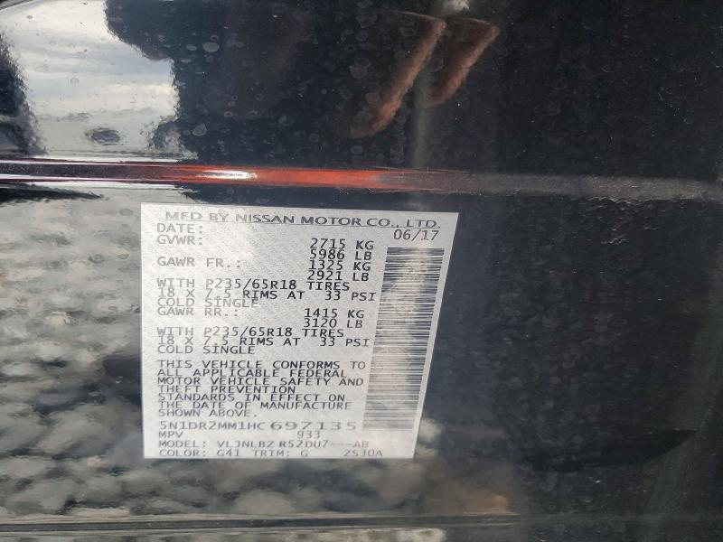 53102076 :رقم المزاد ، 5N1DR2MM1HC697135 vin ، 2017 Nissan Pathfinder مزاد بيع