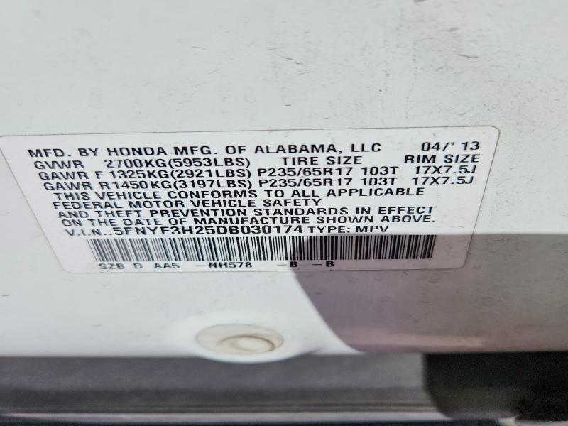Продажа на аукционе авто 2013 Honda Pilot, vin: 5FNYF3H25DB030174, номер лота: 54097246