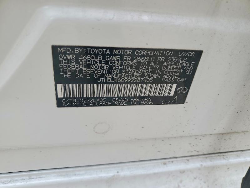54288176 :رقم المزاد ، JTHBJ46G992287405 vin ، 2009 Lexus Es مزاد بيع