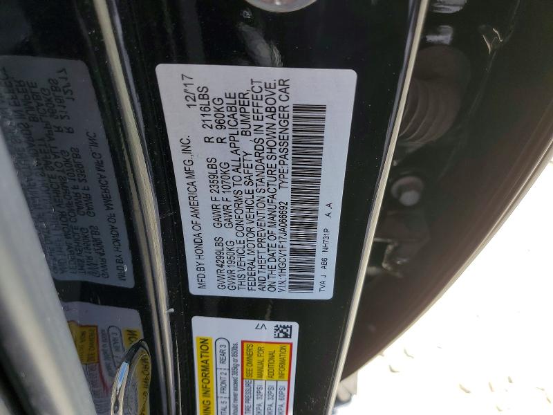Продаж на аукціоні авто 2018 Honda Accord, vin: 1HGCV1F17JA066692, номер лоту: 53447596