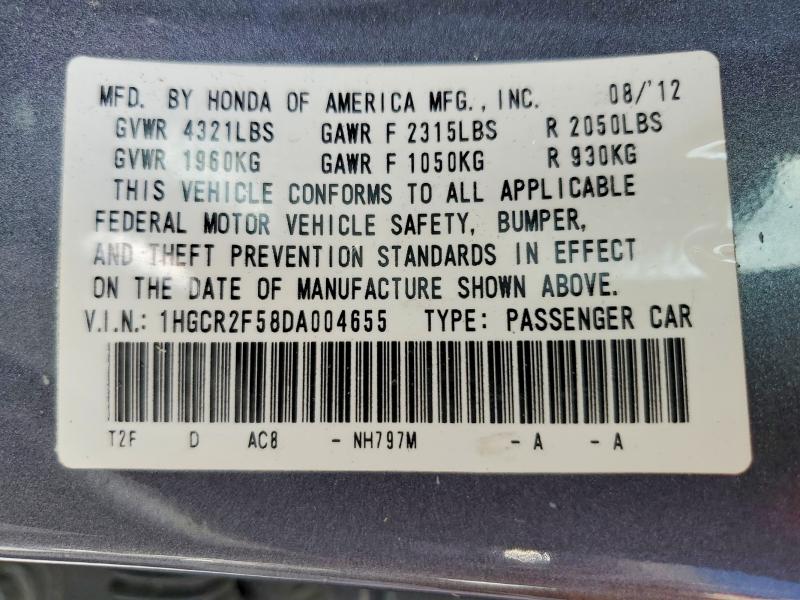 Aukcja sprzedaży 2013 Honda Accord, vin: 1HGCR2F58DA004655, numer aukcji: 54696746