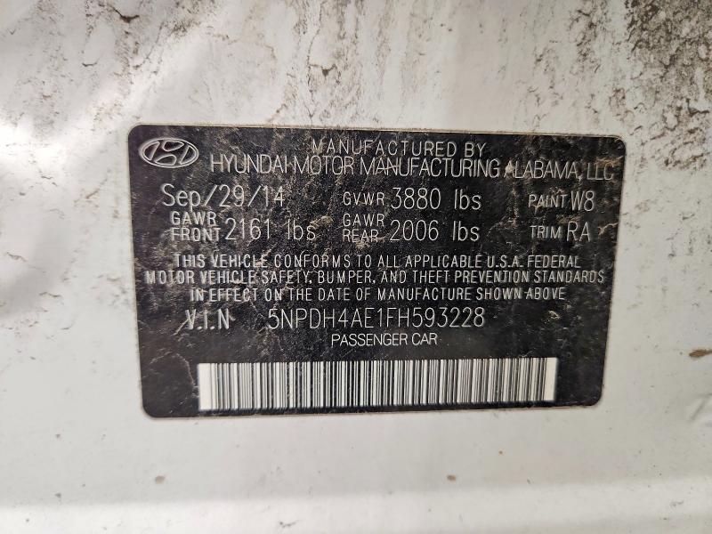 2015 Hyundai Elantra მანქანა იყიდება აუქციონზე, vin: 5NPDH4AE1FH593228, აუქციონის ნომერი: 53905886