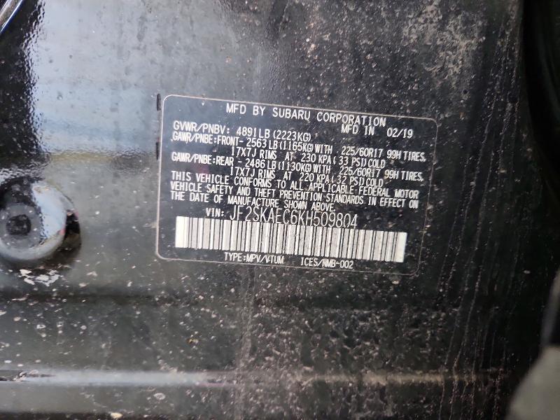 2019 Subaru Forester მანქანა იყიდება აუქციონზე, vin: JF2SKAEC6KH509804, აუქციონის ნომერი: 50913686