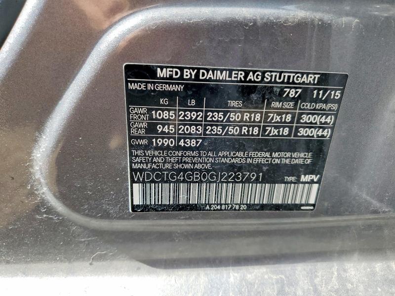 Aukcja sprzedaży 2016 Mercedes-benz Gla, vin: WDCTG4GB0GJ223791, numer aukcji: 48717146