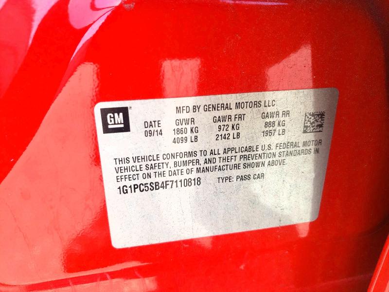 2015 Chevrolet Cruze მანქანა იყიდება აუქციონზე, vin: 1G1PC5SB4F7110818, აუქციონის ნომერი: 53727986