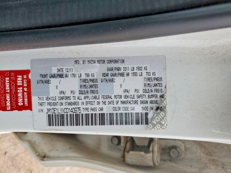 54671706 :رقم المزاد ، JM1DE1LYXC0140975 vin ، 2012 Mazda Mazda2 مزاد بيع