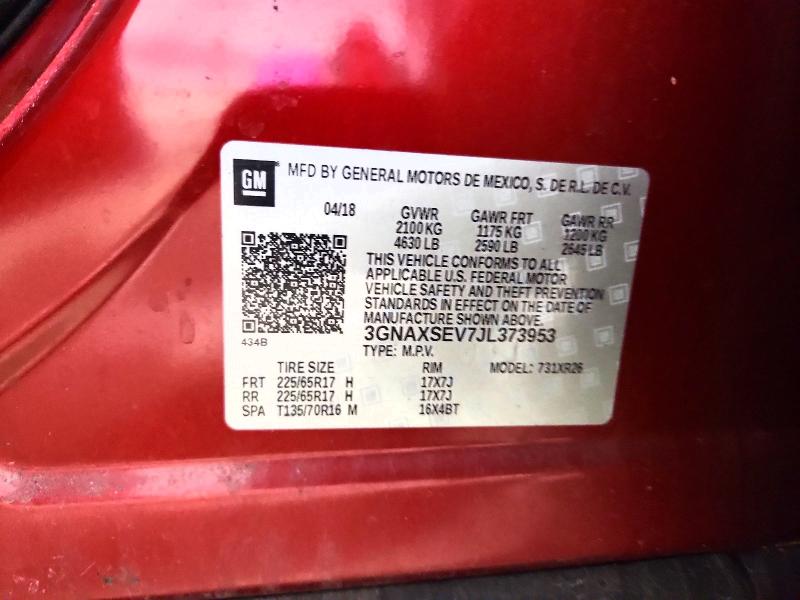 Aukcja sprzedaży 2018 Chevrolet Equinox, vin: 3GNAXSEV7JL373953, numer aukcji: 54463726