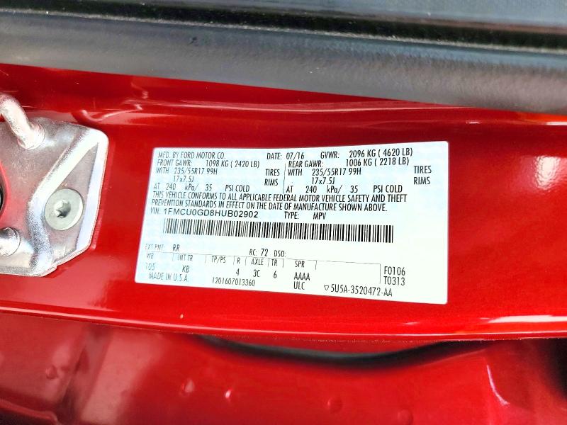 Продажа на аукционе авто 2017 Ford Escape, vin: 1FMCU0GD8HUB02902, номер лота: 55427436