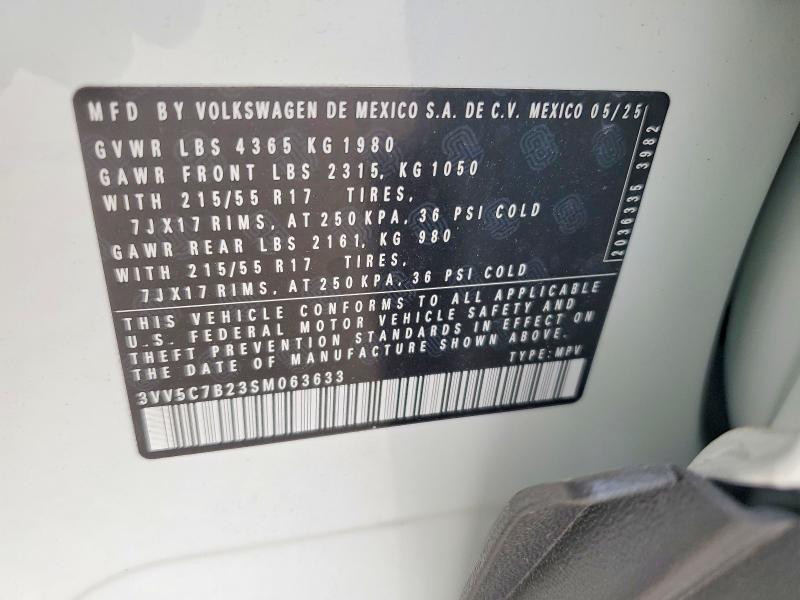 Aukcja sprzedaży 2025 Volkswagen Taos, vin: 3VV5C7B23SM063633, numer aukcji: 47176076