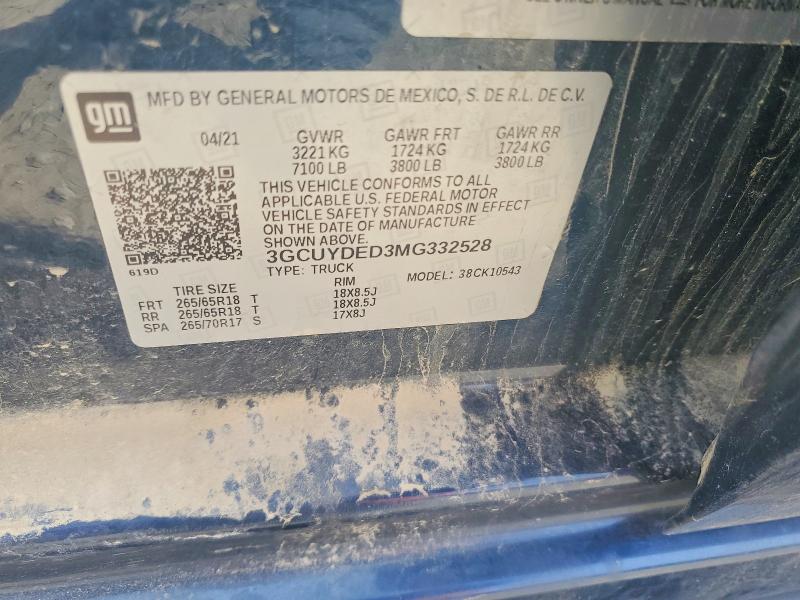 Aukcja sprzedaży 2021 Chevrolet Silverado, vin: 3GCUYDED3MG332528, numer aukcji: 52703926