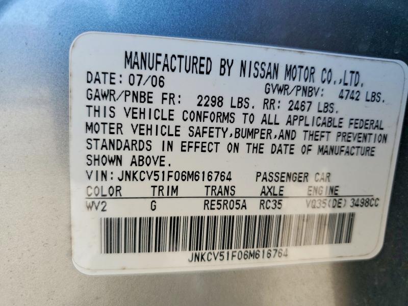 Aukcja sprzedaży 2006 Infiniti G35, vin: JNKCV51F06M616764, numer aukcji: 53265346