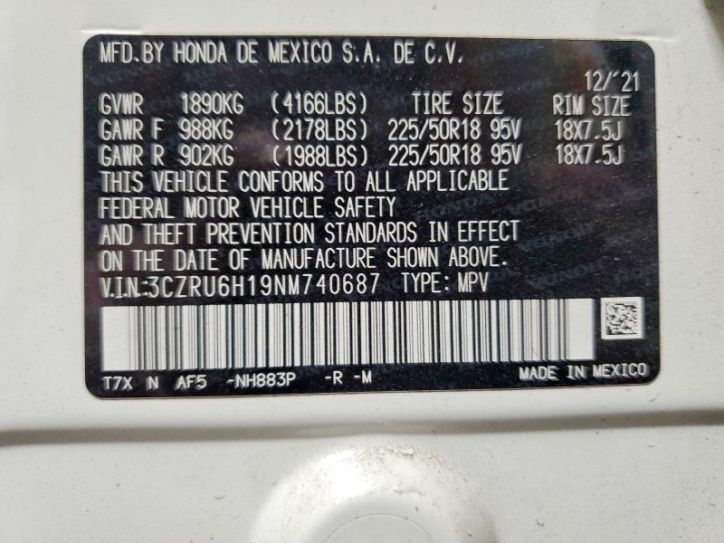 Aukcja sprzedaży 2022 Honda Hr-v, vin: 3CZRU6H19NM740687, numer aukcji: 53885986