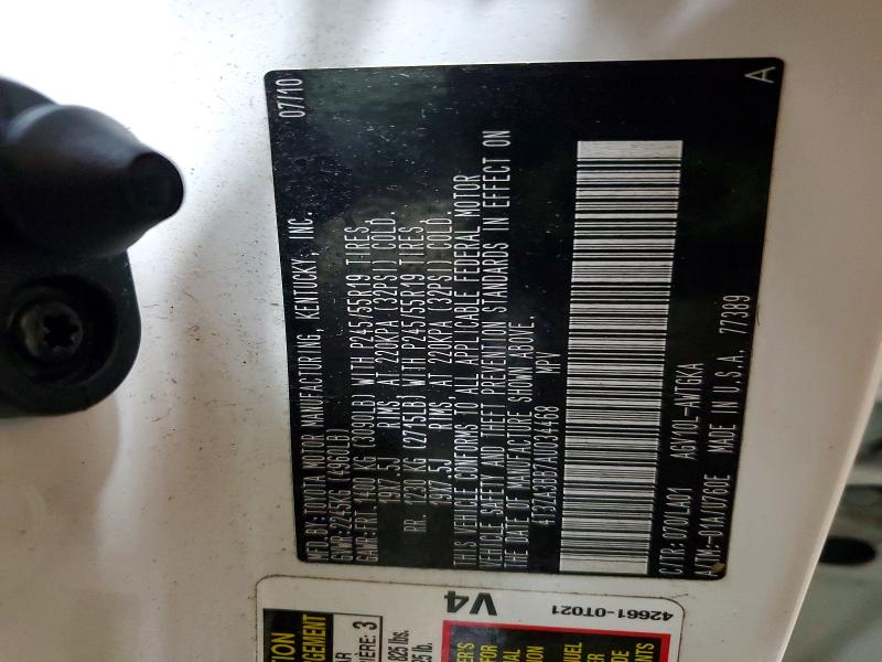 54447056 :رقم المزاد ، 4T3ZA3BB7AU034468 vin ، 2010 Toyota Venza مزاد بيع