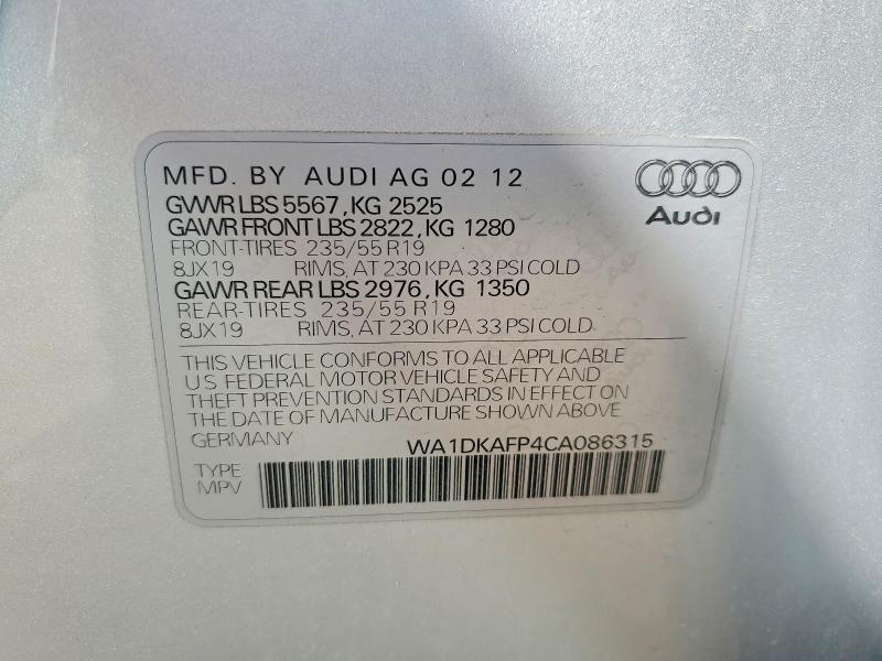 54197696 :رقم المزاد ، WA1DKAFP4CA086315 vin ، 2012 Audi Q5 مزاد بيع