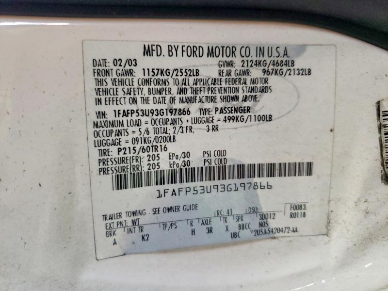 Aukcja sprzedaży 2003 Ford Taurus, vin: 1FAFP53U93G197866, numer aukcji: 55542916