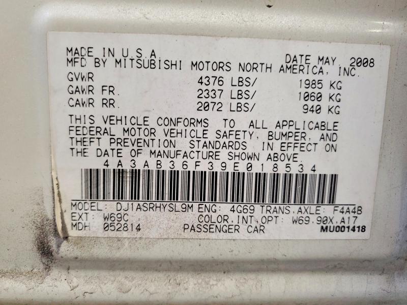 Продаж на аукціоні авто 2009 Mitsubishi Galant, vin: 4A3AB36F39E018534, номер лоту: 50897976